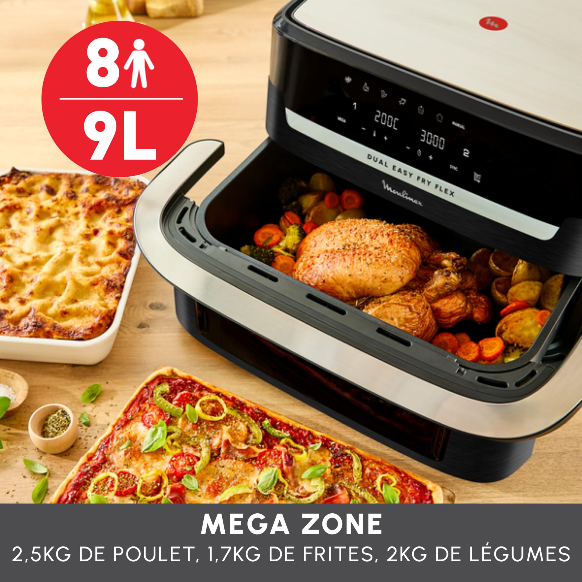 Friteuse sans huile Easy Fry Dual Flex EZ9228F0 9L double zone avec séparateur amovible 2700W