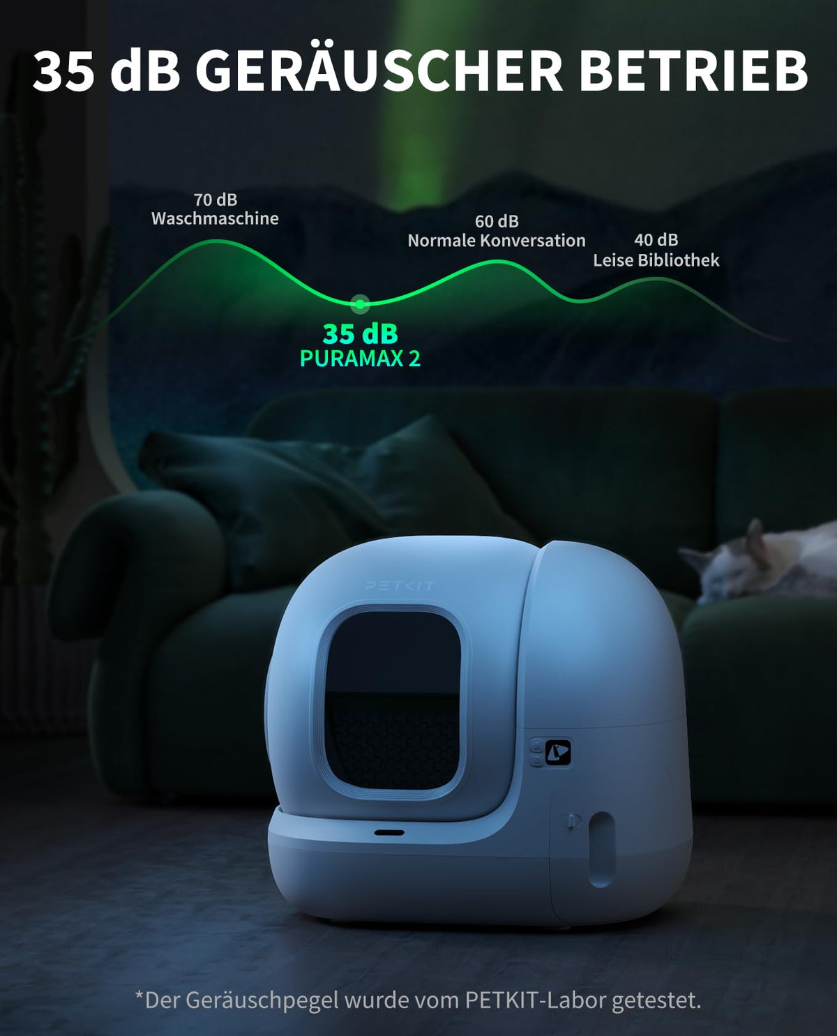 Selbstreinigende Katzentoilette Pura Max 2 mit 76 l und 7 l Abfallbehälter, XSecure Sicherheitssystem sowie App-Steuerung für mehrere Katzen