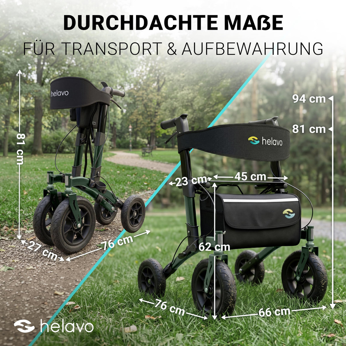 Outdoor-Rollator mit Luftbereifung, faltbar für Draußen, bis 136 kg, Sitz und Rückenlehne