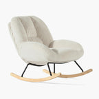 Fauteuil à bascule scandinave en velours côtelé rembourré avec dossier haut accoudoirs ergonomiques pour salon chambre beige