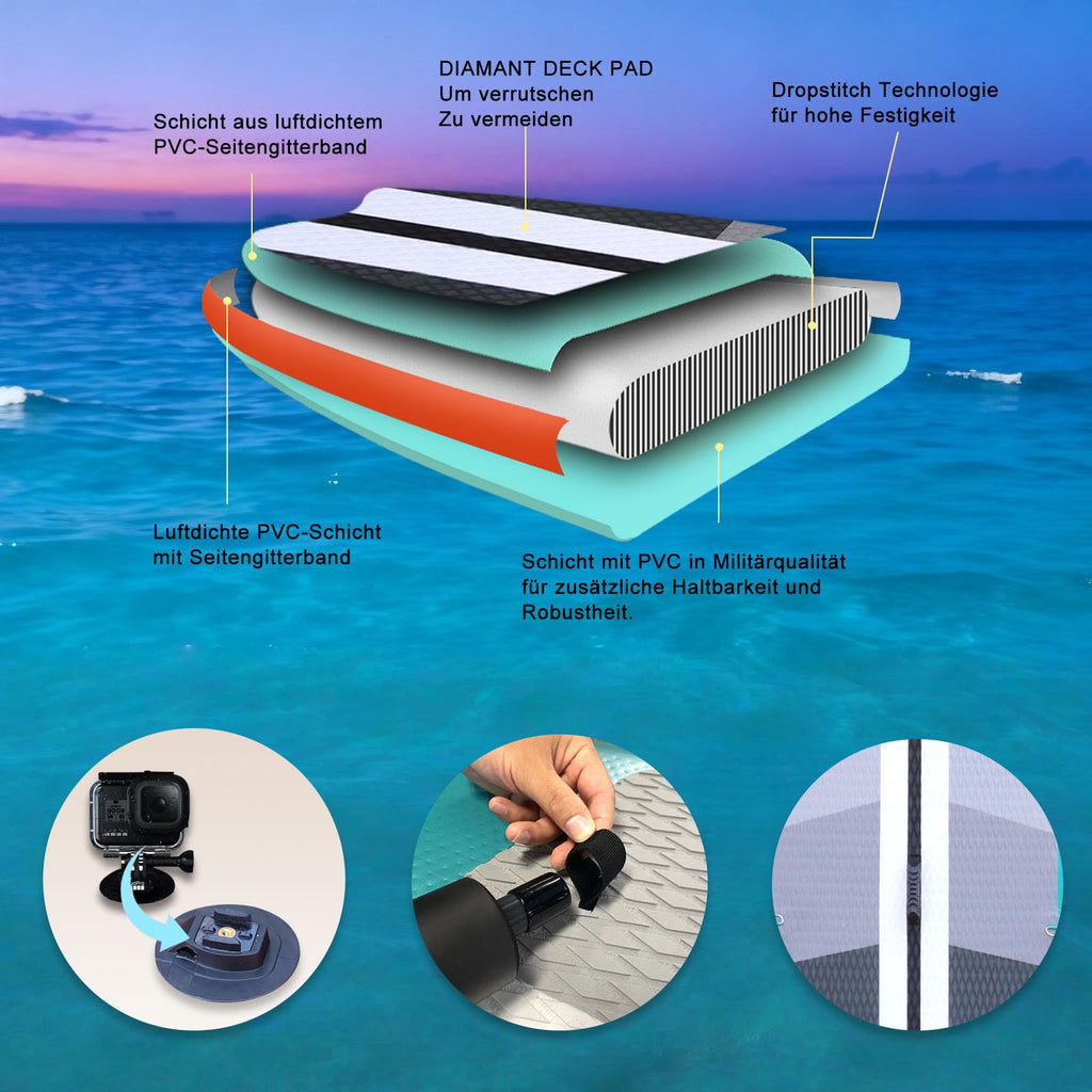 Planche SUP gonflable 330 x 76 x 15 cm avec siège kayak pagaie réglable 3 ailerons support caméra charge 150 kg