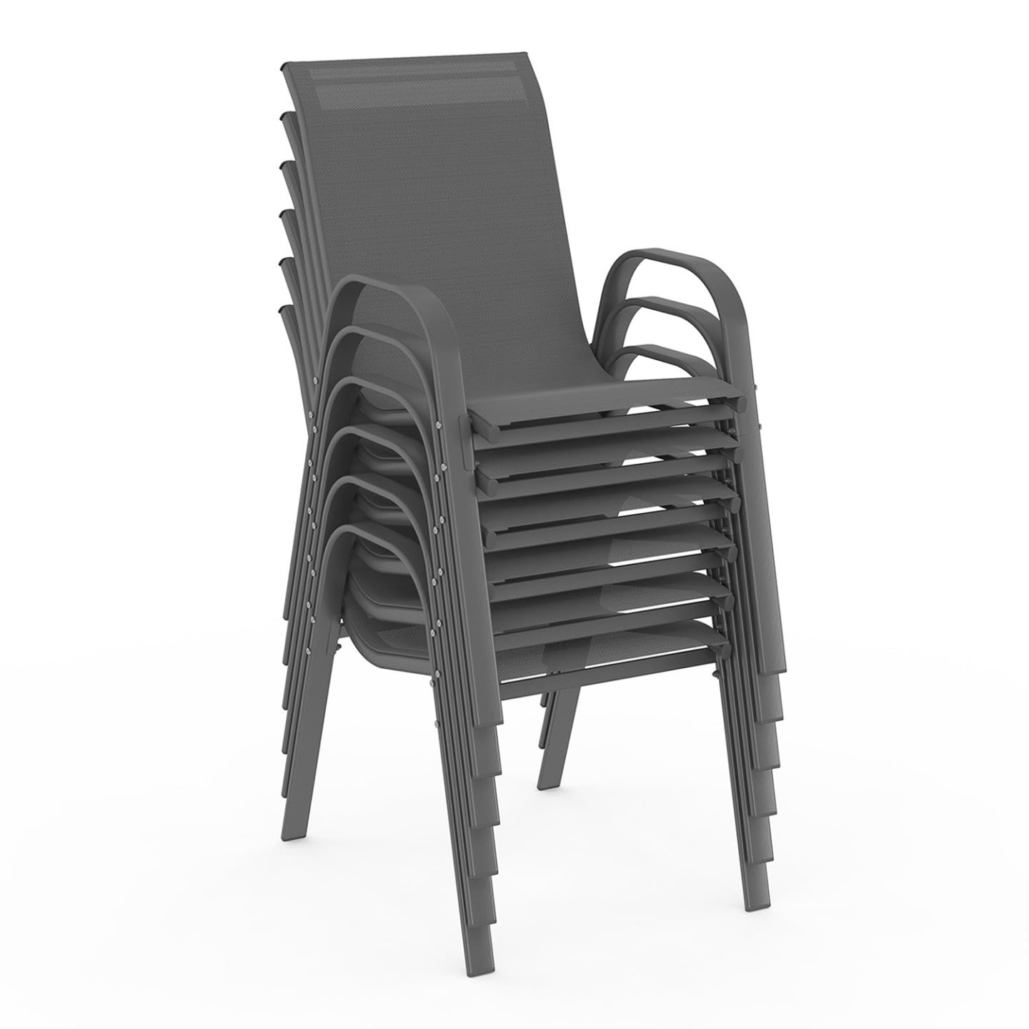 Salon de jardin Madrid table 150 cm avec 6 chaises empilables acier gris anthracite modèle 4113