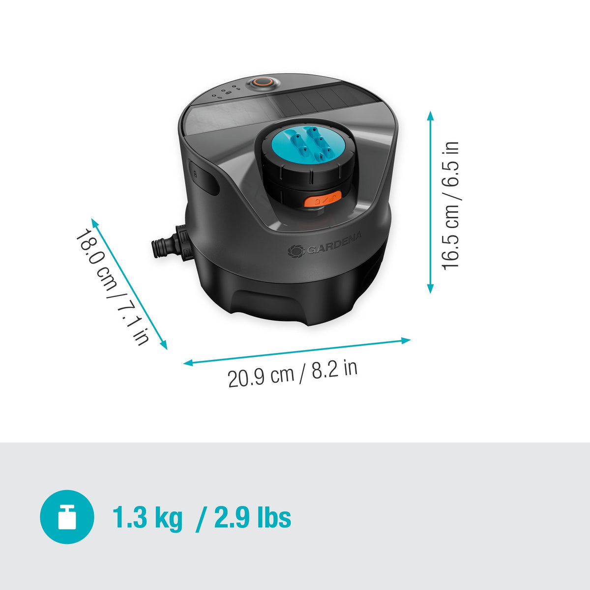 Bewässerungssystem AquaPrecise für Rasenflächen bis 320 m² solarbetrieben mit Bluetooth Konturregnerkopf FlowBalance Ventil Montageplatte