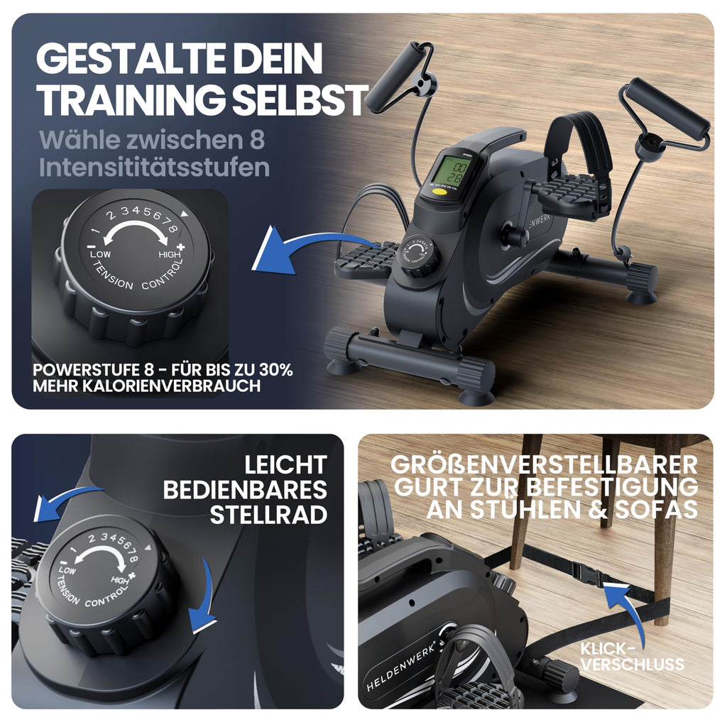 Pedaltrainer PRO Set mit Fitnessbändern, TÜV/GS geprüft, bis 210 kg, gelenkschonend