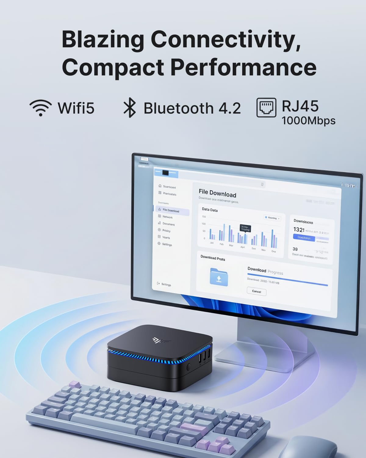 Mini-PC Intel N5030 mit 12 GB RAM 256 GB SSD Intel UHD Graphics 605 4K 60 Hz 2x HDMI 2.0 WiFi 5 Bluetooth 4.2 VESA-Halterung