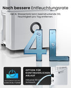 Luftentfeuchter 30L in 24h mit WLAN & App, Feuchtigkeitssensor und 4L Wassertank