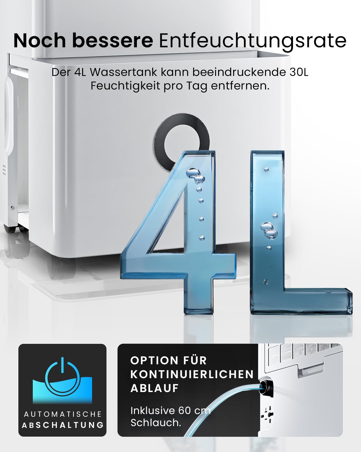 Luftentfeuchter 30L in 24h mit WLAN & App, Feuchtigkeitssensor und 4L Wassertank