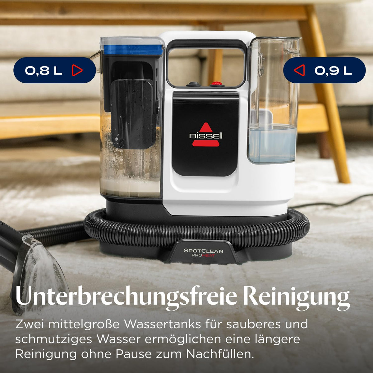 SpotClean ProHeat Advanced Teppichreiniger 1125 W mit 59 °C ProHeat-Technologie, 16.000 Pa Saugkraft und Doppelbehälter 0,9 l/0,8 l