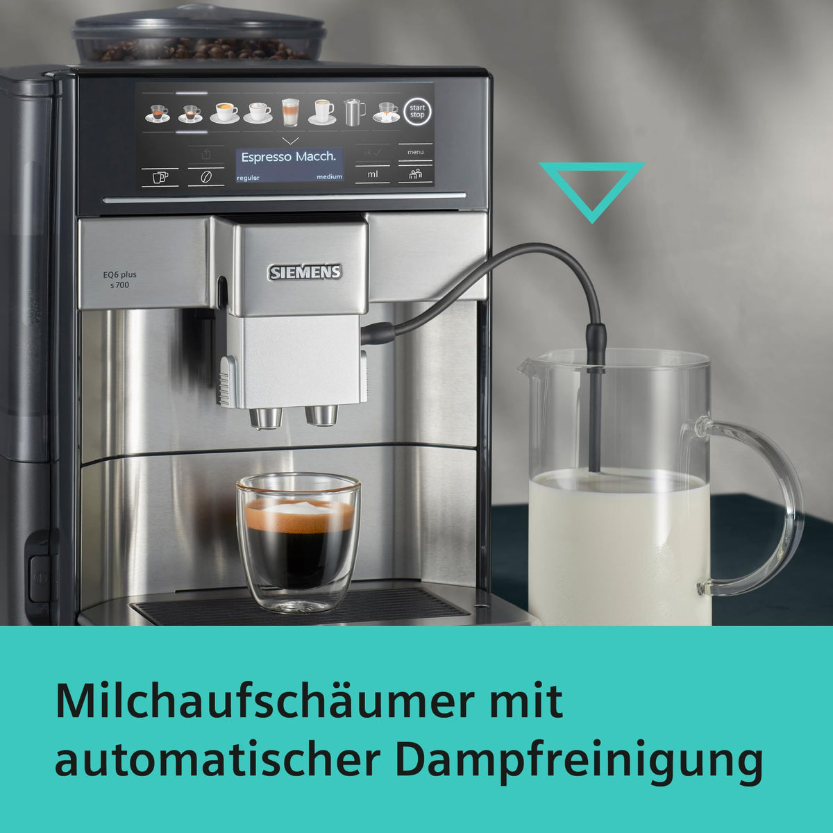 Kaffeevollautomat EQ6 plus s700 mit Milchsystem und Keramikmahlwerk, 12 Getränke, automatische Milchsystem-Reinigung, Edelstahl