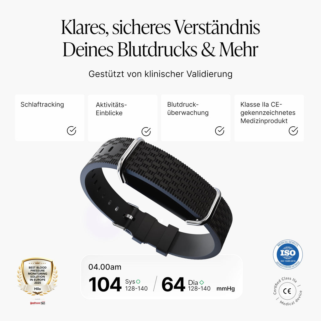 Blutdruckmessarmband mit Photosensor 24/7 Blutdrucküberwachung App-Analyse IP68 15 Tage Akkulaufzeit inklusive 12 Monate Abo