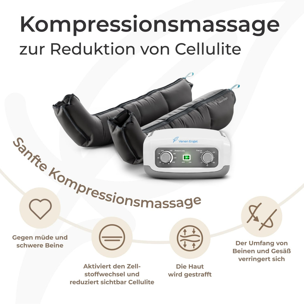 Beinmassagegerät mit 2 Beinmanschetten und 4 Luftkammern, luftbetriebene Kompressionsmassage für Beine und Füße