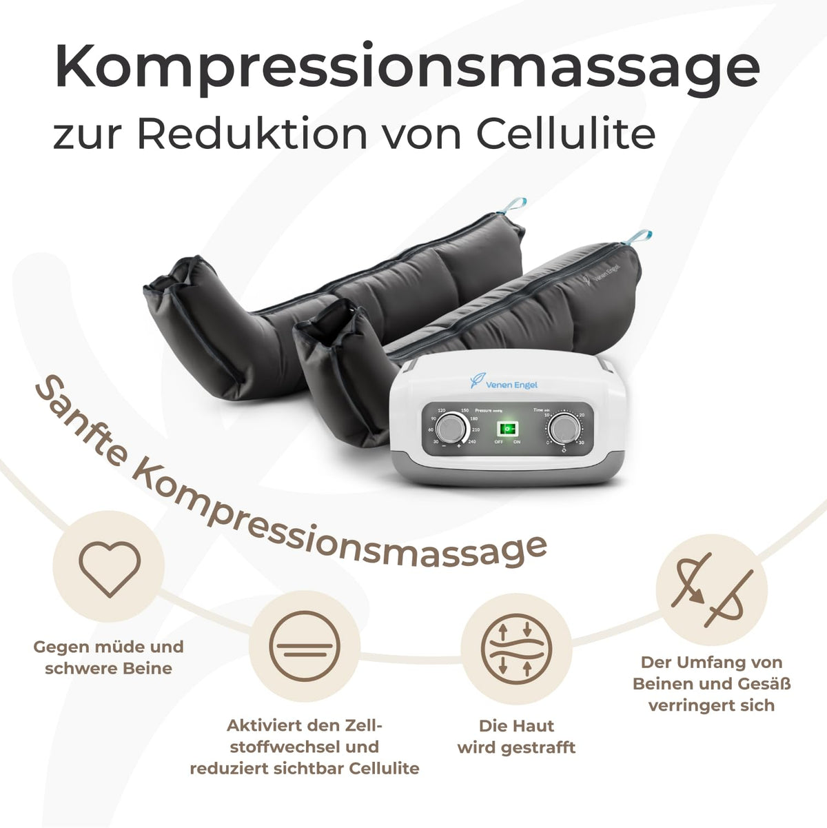 Beinmassagegerät mit 2 Beinmanschetten und 4 Luftkammern, luftbetriebene Kompressionsmassage für Beine und Füße