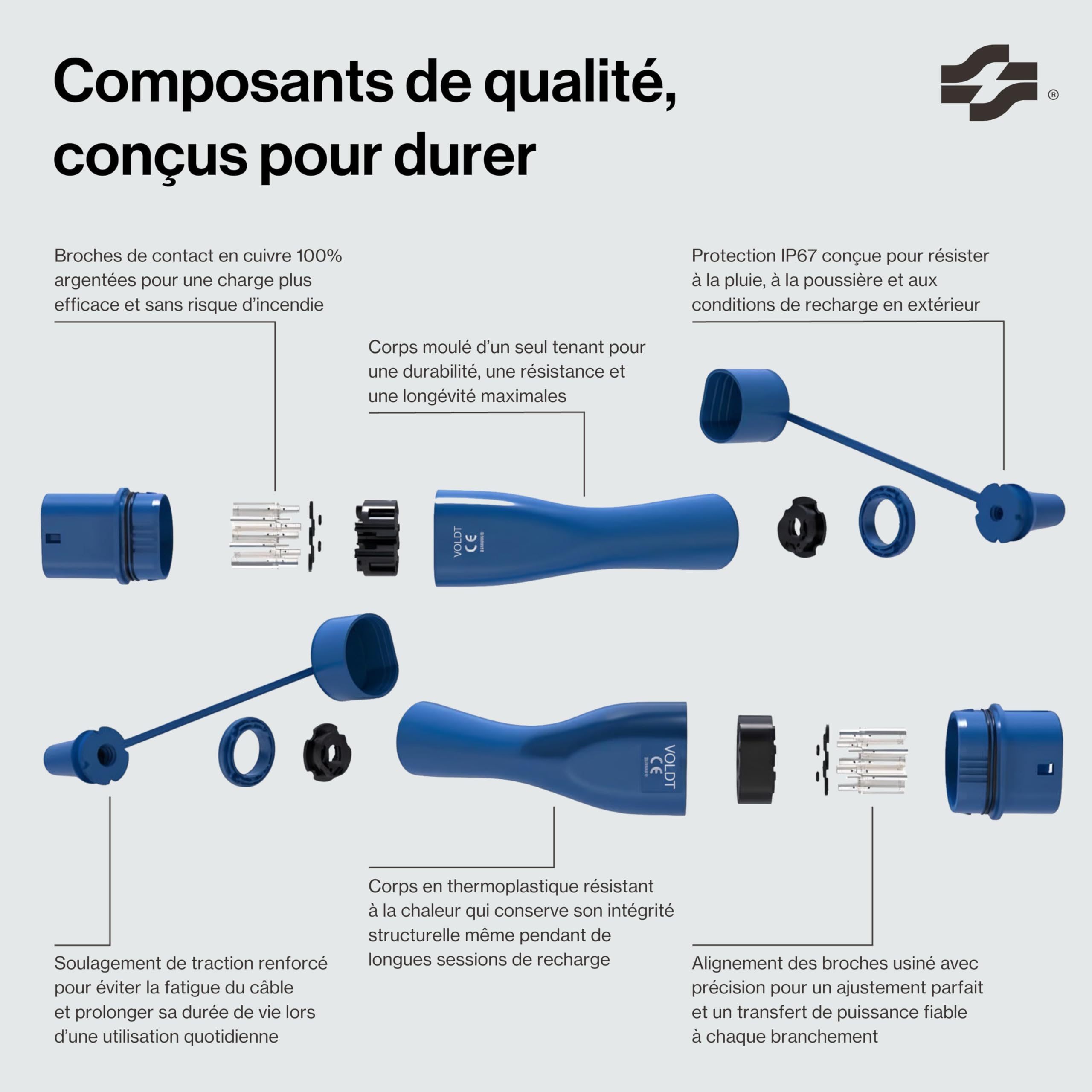 Câble de recharge Type 2 Schuko 3,7 kW réglable 8A 16A avec affichage numérique pour voiture électrique longueur 5 m