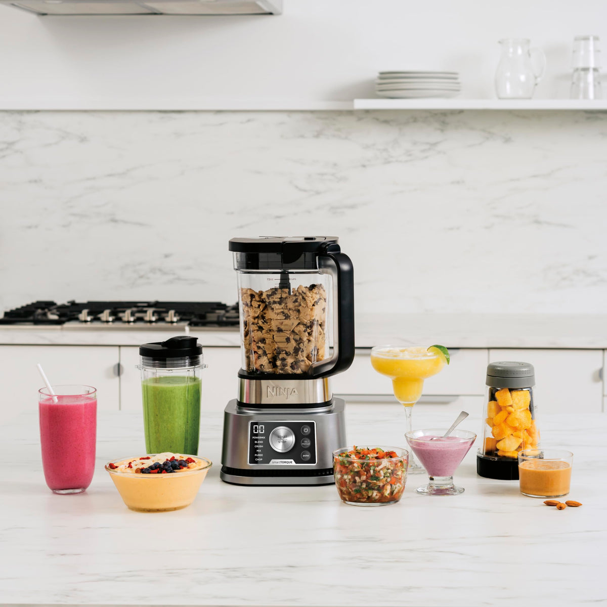3-in-1 Mixer und Smoothie Maker mit 1200 W Motor, 700 ml Becher, 400 ml Bowl, 2,1 L Krug und 6 Automatikprogrammen