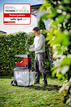 Elektro-Leisehäcksler GC-RS 60 CB mit 2800 W und 45 mm Aststärke, Schneidwalze, Drehrichtungsumschalter und transparenter 60 L Fangbox