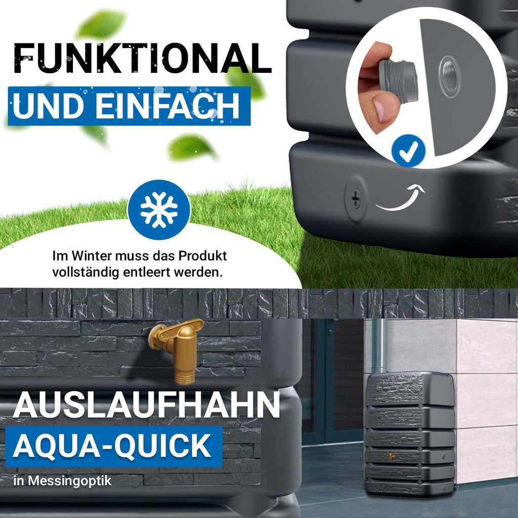 Regentonne Wandtank 510 Liter in Anthrazit mit Steindekor-Front, 80 x 60 x 123 cm, inkl. Auslaufhahn