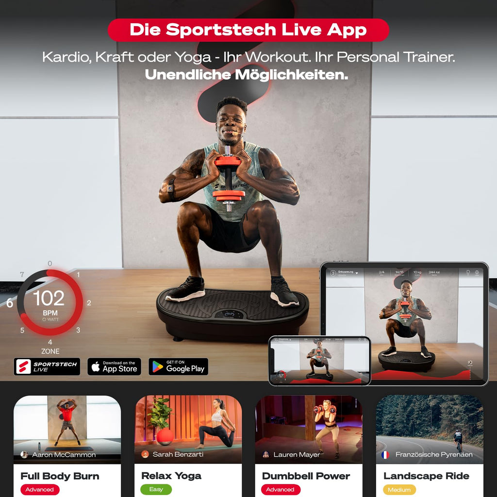 Vibrationsplatte mit leiser Motor, 180 Stufen und 7+1 Programmen inkl. Yoga, Bluetooth-Lautsprecher und Fernbedienung