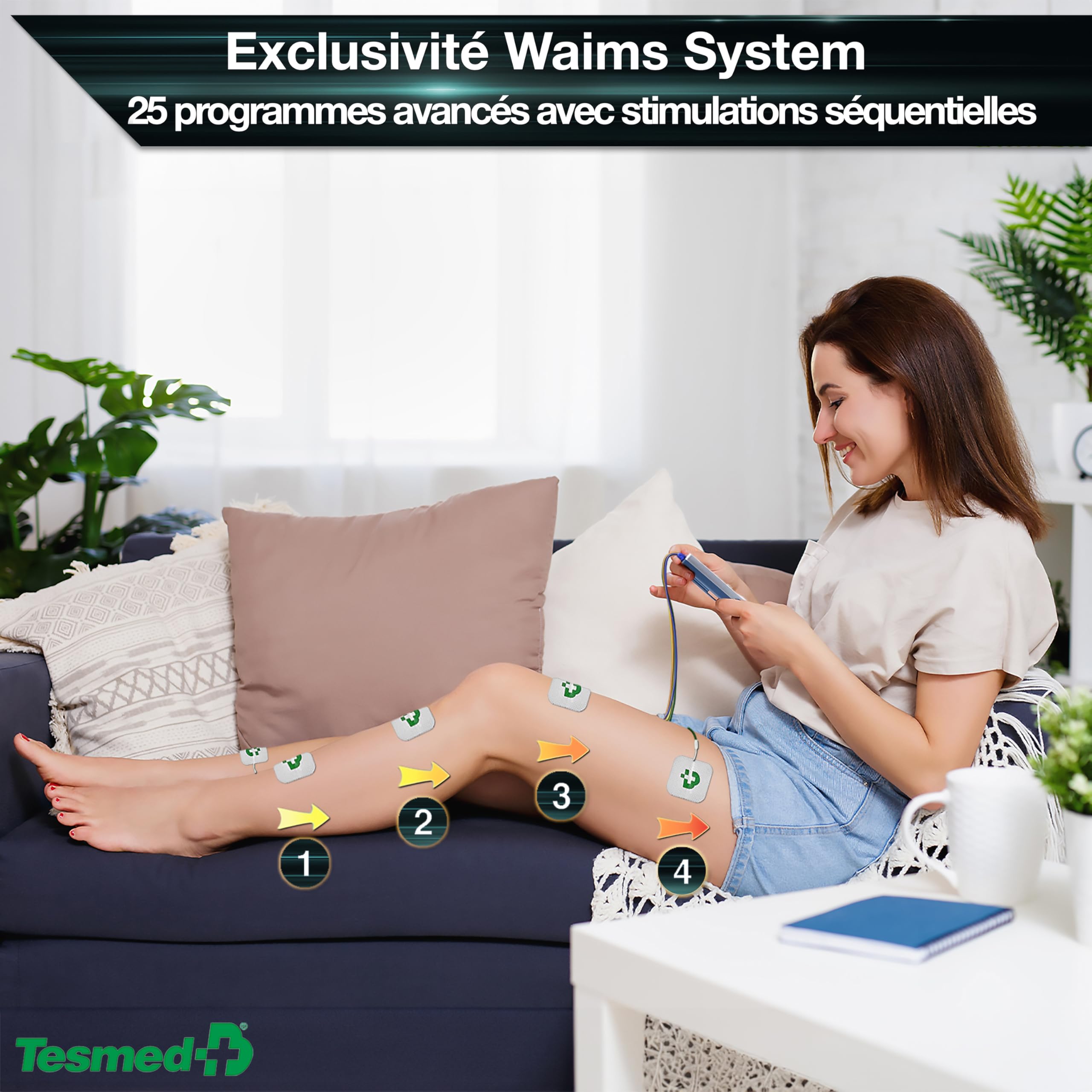 Électrostimulateur musculaire TENS EMS Max 830 4 canaux 115 programmes 20 électrodes incluses rechargeable