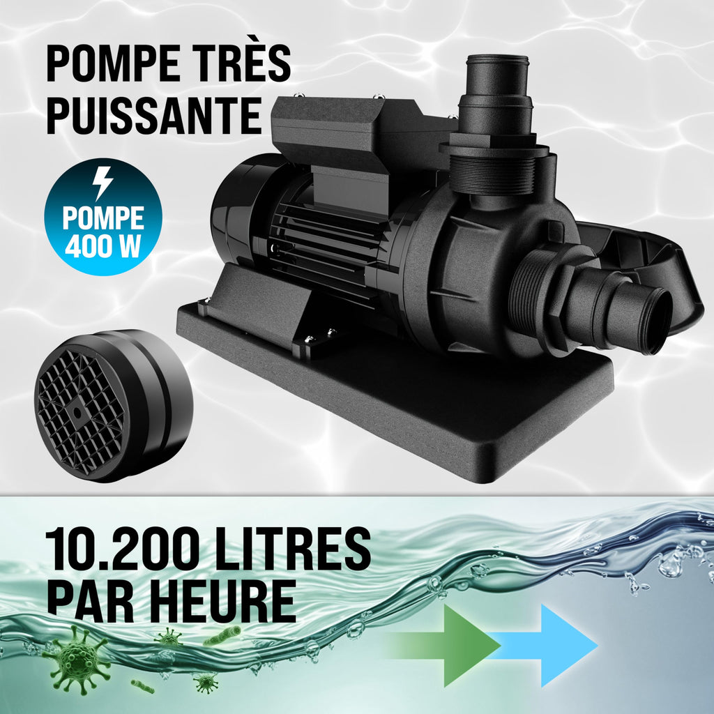 Pompe de filtration à sable piscine 10,2 m³/h auto-amorçante avec réservoir 25 L vanne 7 voies raccords 32 38 mm