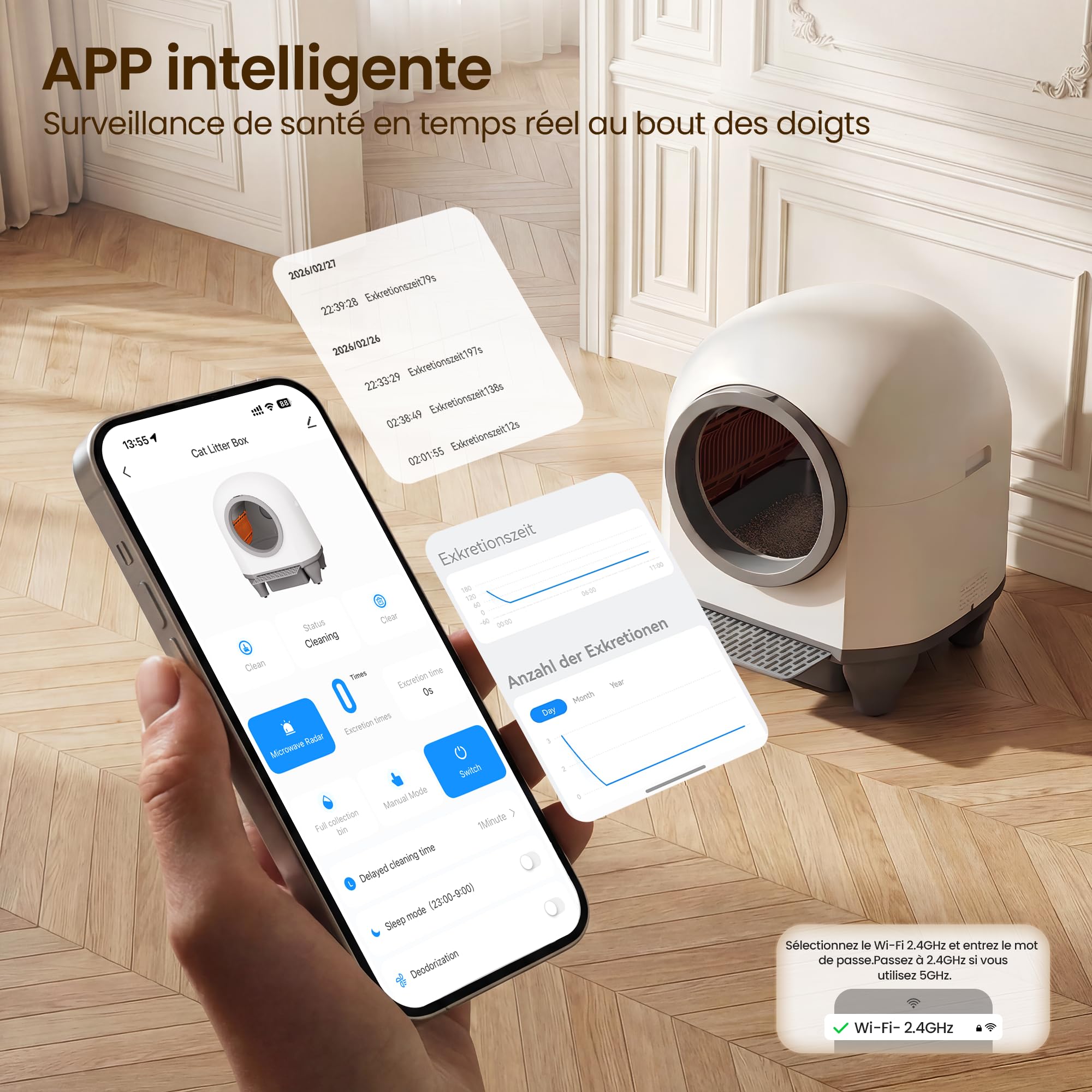 Litière chat autonettoyante automatique Pura Max 90L avec contrôle APP WiFi bac à litière pour plusieurs chats entrée basse