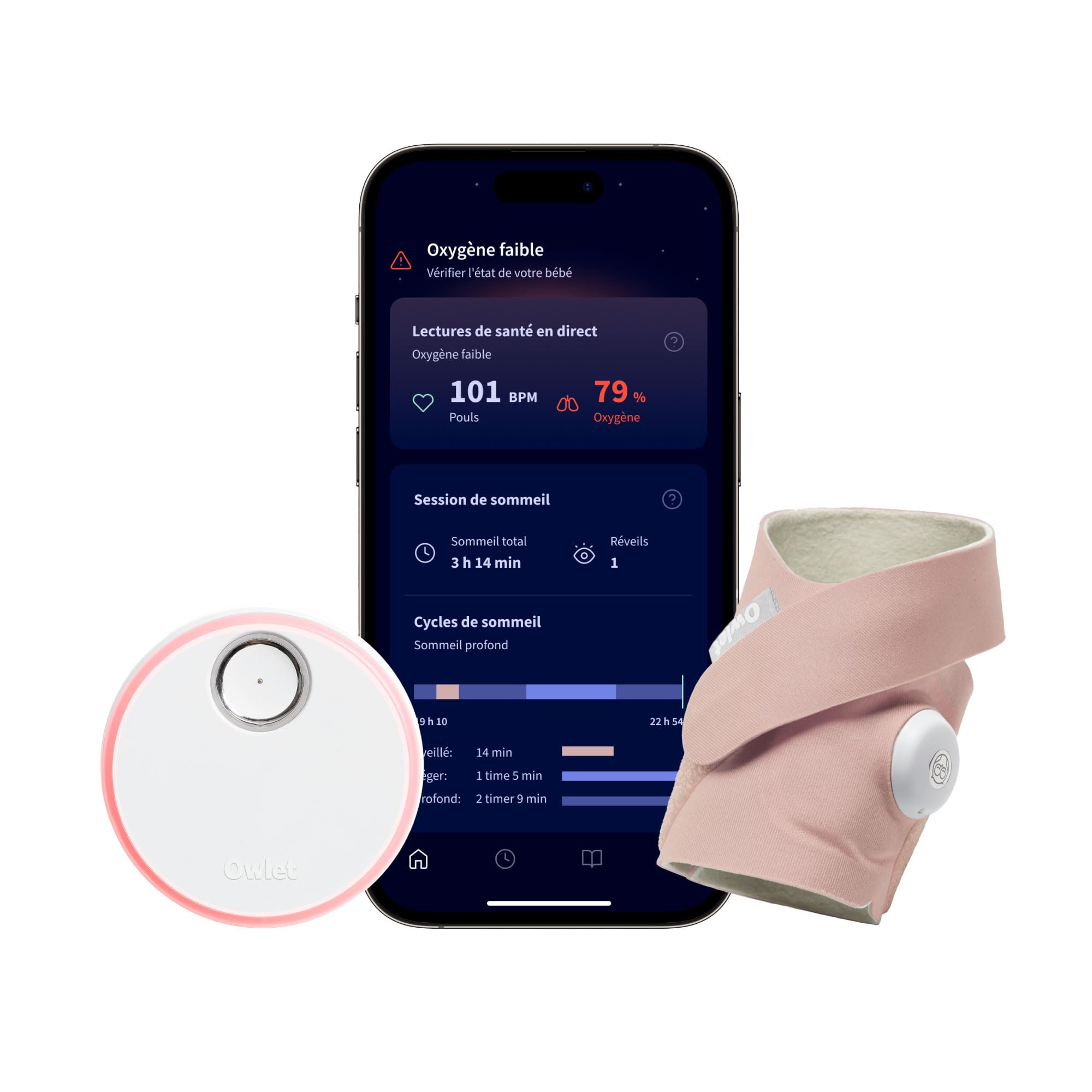 Moniteur bébé intelligent Dream Sock suivi fréquence cardiaque oxygène sommeil en temps réel WiFi Bluetooth rose