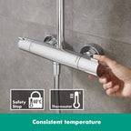 Duschsystem mit Thermostat Crometta E, Regendusche 240 x 240 mm und Handbrause mit 2 Strahlarten, inkl. Brausestange, Schlauch und Armatur, Chrom