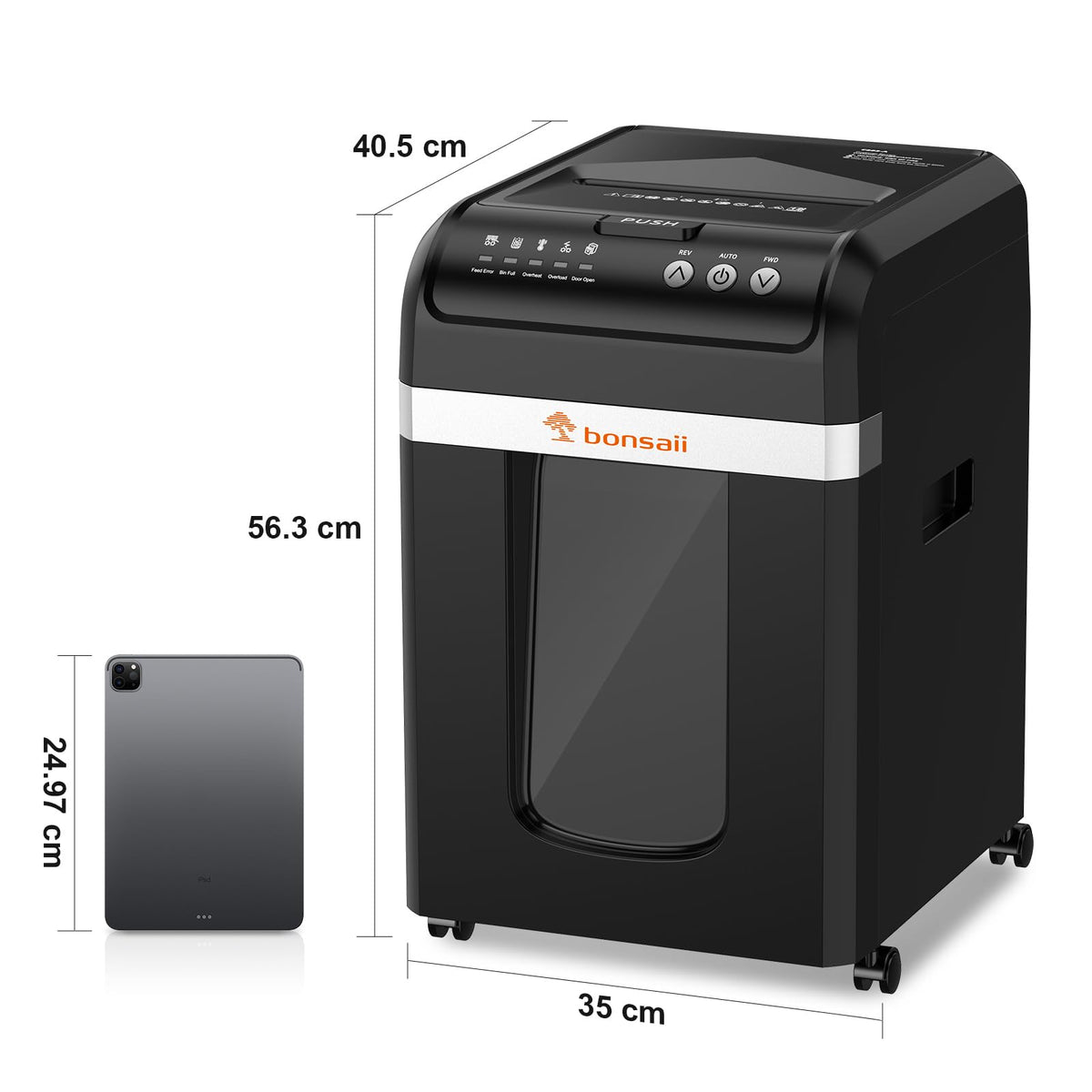 Aktenvernichter mit Auto-Feed für 200 Blatt, P-4 Mikroschnitt, 31 L Behälter, schwarz