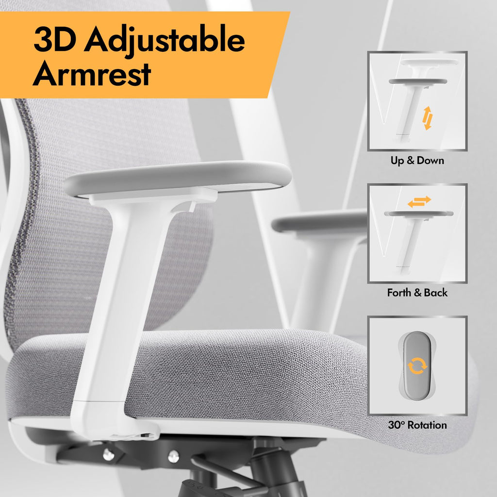 Chaise de bureau ergonomique V Chair Vchair-GR avec support lombaire 3D accoudoirs réglables 3D appui-tête réglable dossier en maille blanc