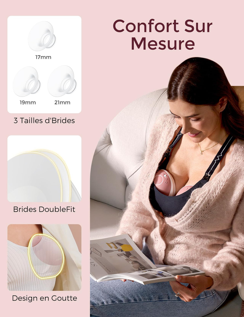 Tire-lait électrique mains libres M9 Mobile Flow double pompe avec contrôle application 15 niveaux 150 ml lot de 2