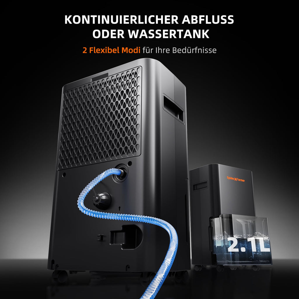 Luftentfeuchter 12 L/Tag für Growzelt, Indoor-Garten und Keller mit 2,1-L-Tank, Digitalanzeige und 24-Stunden-Timer