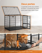 Cage pour chien XXL double porte PPD003B01 acier allié 122 x 74,5 x 80,5 cm avec plateau amovible