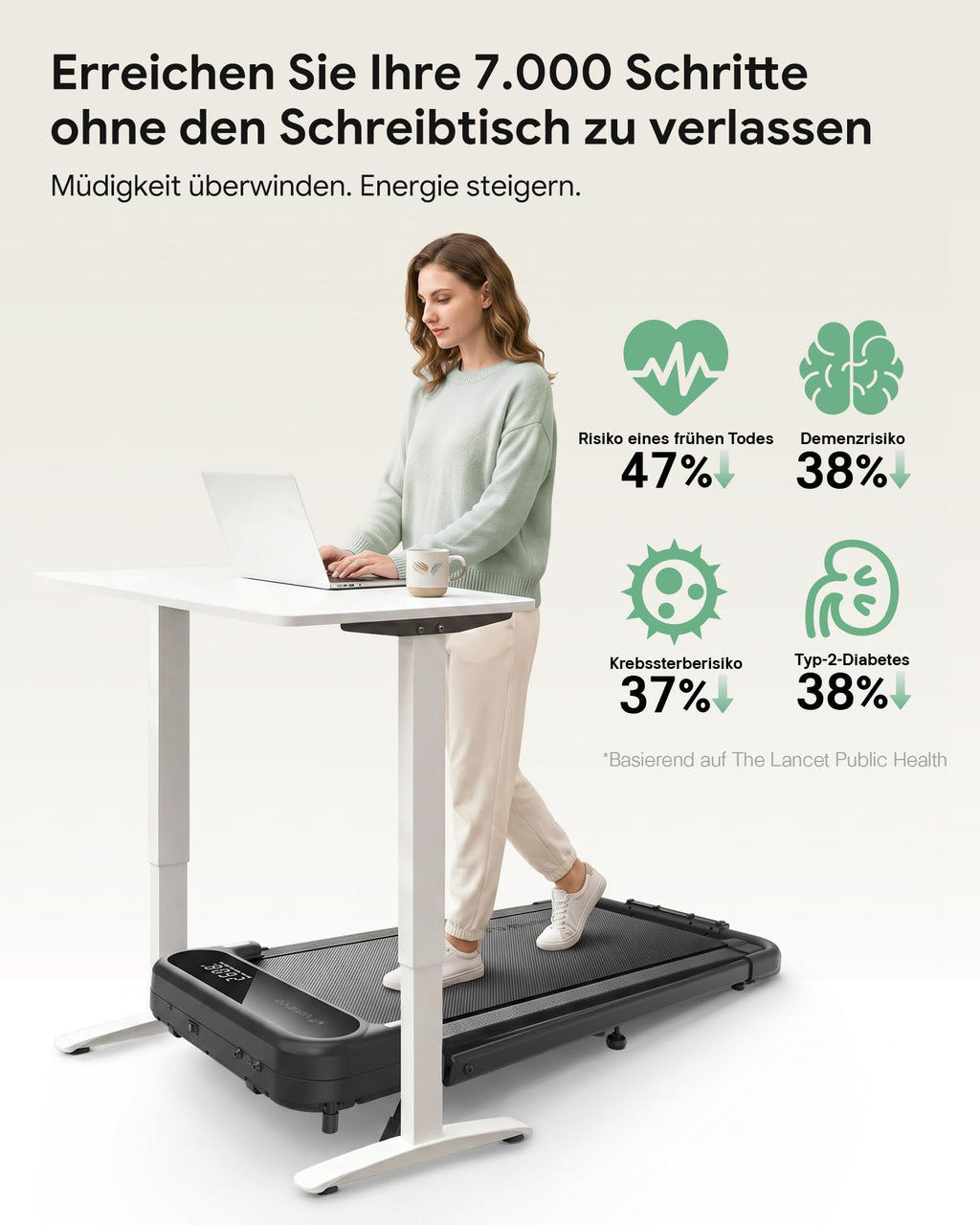 2-in-1 Walking Pad Laufband für Zuhause, klappbar mit App, 1–10 km/h und 120 kg Belastbarkeit