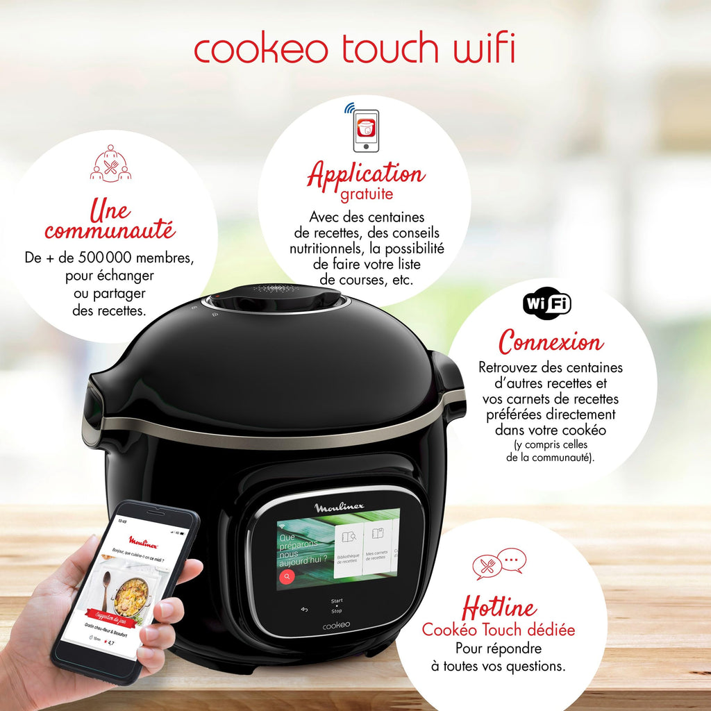 Multicuiseur intelligent Cookeo Touch Wifi 6L haute pression avec écran tactile 250 recettes intégrées