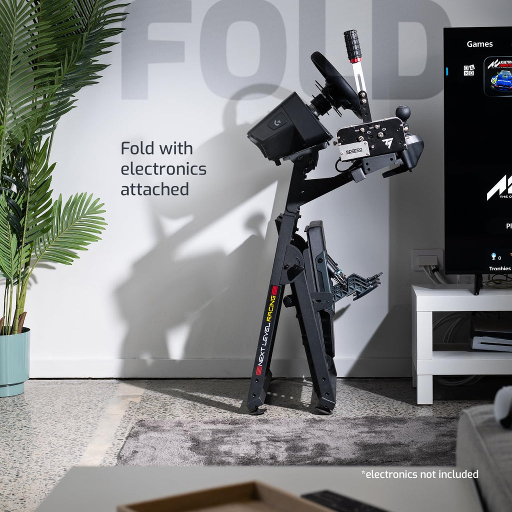 Lenkradständer Wheel Stand 2.0 mit Gaming-Sitz-Schale, zusammenklappbar, kompatibel mit Logitech, Thrustmaster und Fanatec