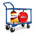 Tischwagen Transportwagen mit 2 Etagen, 95x50x97 cm, 2 Lenk- und Bockrollen, Traglast 400 kg, lichtblau