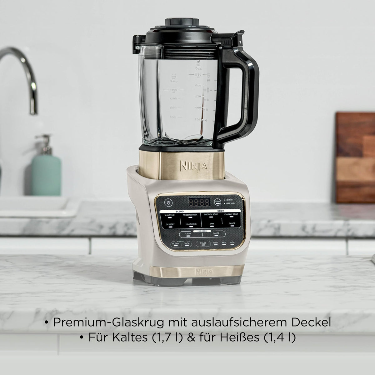 Heiß-Kalt-Mixer und Suppenbereiter 1,7 l 1000 W mit 10 Auto-iQ-Programmen Glaskrug Stampfer und Reinigungsbürste