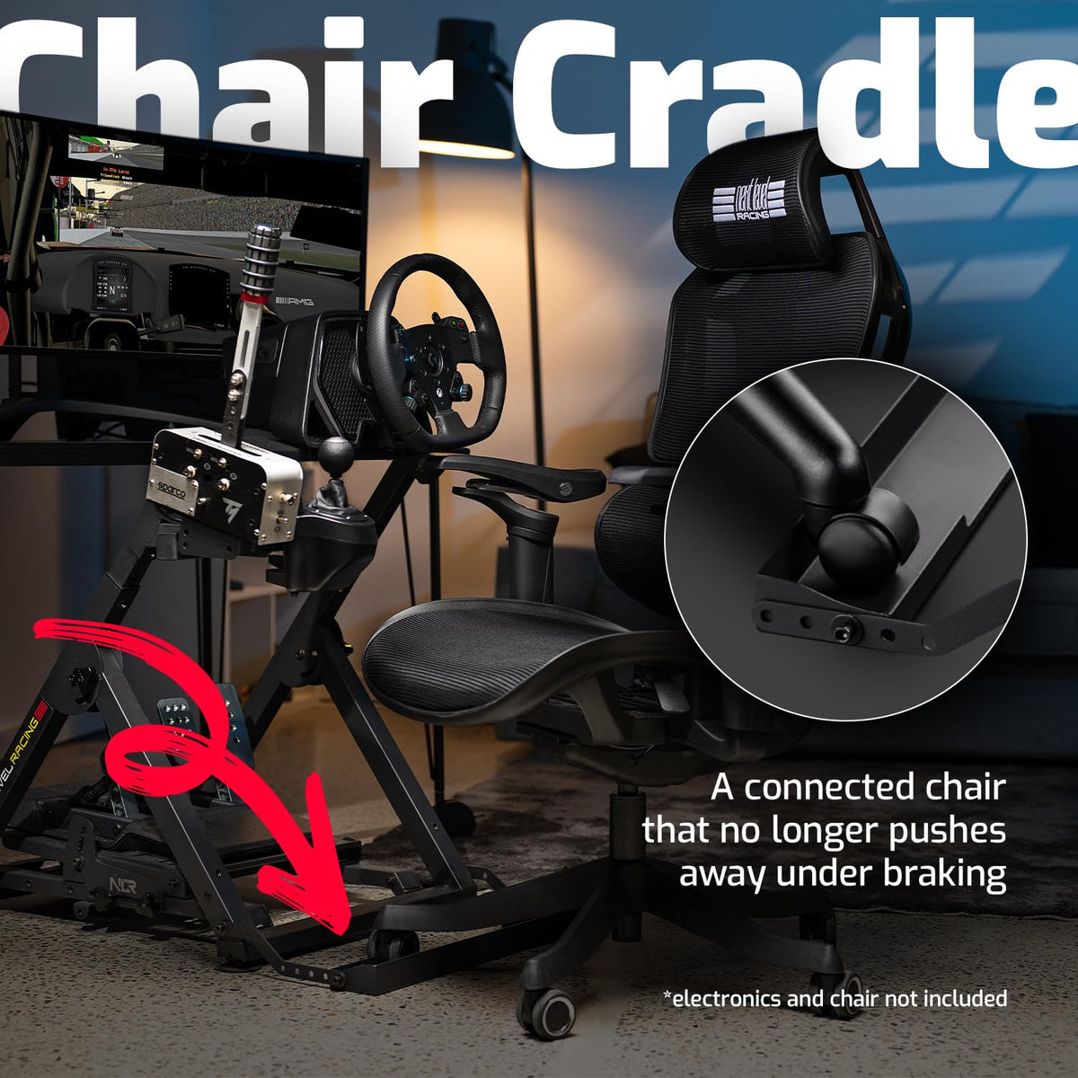 Lenkradständer Wheel Stand 2.0 mit Gaming-Sitz-Schale, zusammenklappbar, kompatibel mit Logitech, Thrustmaster und Fanatec