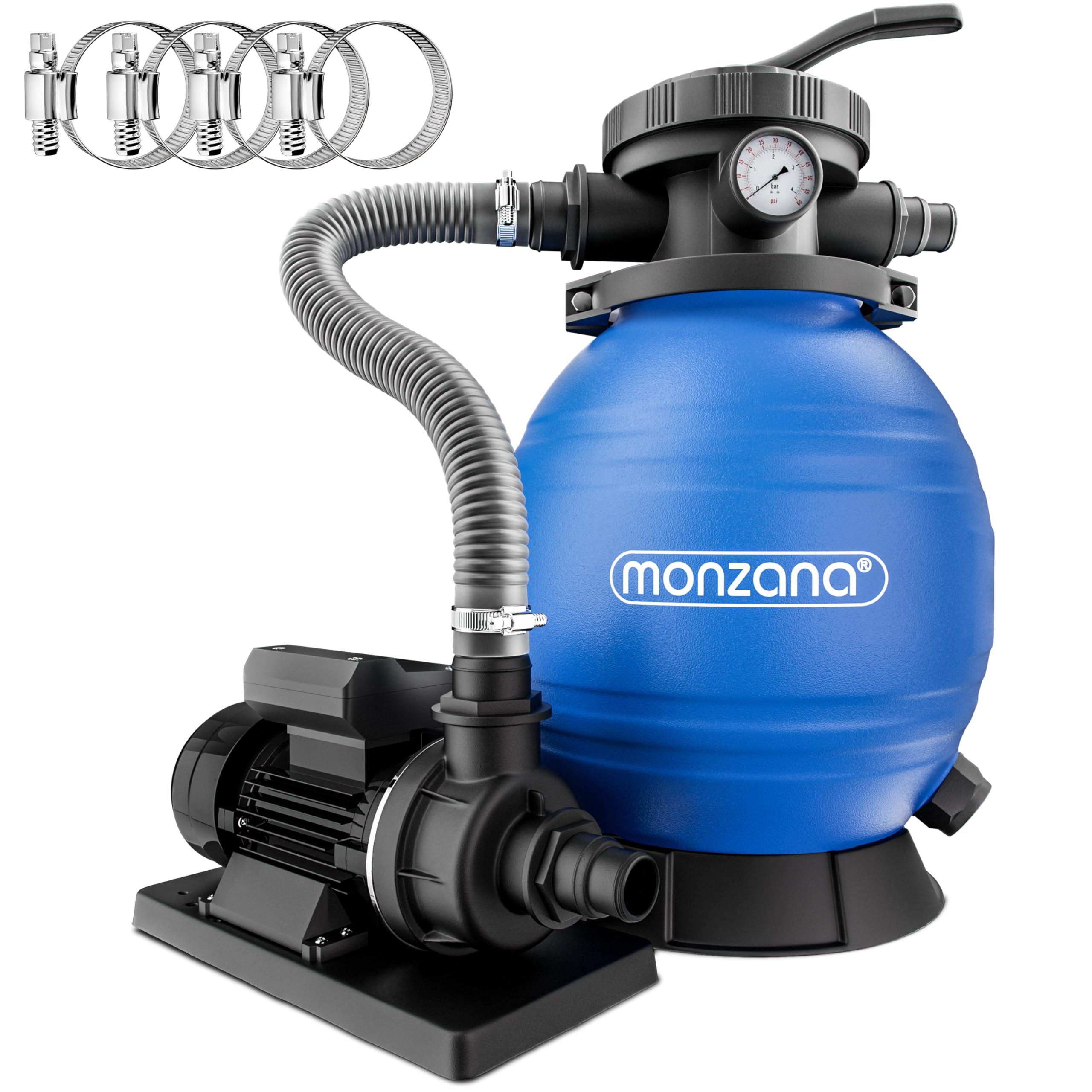 Pompe de filtration à sable piscine 10,2 m³/h auto-amorçante avec réservoir 25 L vanne 7 voies raccords 32 38 mm