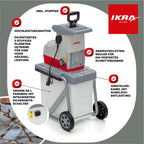 Elektro-Gartenhäcksler ILH 3000A mit 3000 Watt, Walzensystem für Äste bis 44 mm, 60-Liter-Fangbox sowie Gartenschere und Schutzbrille