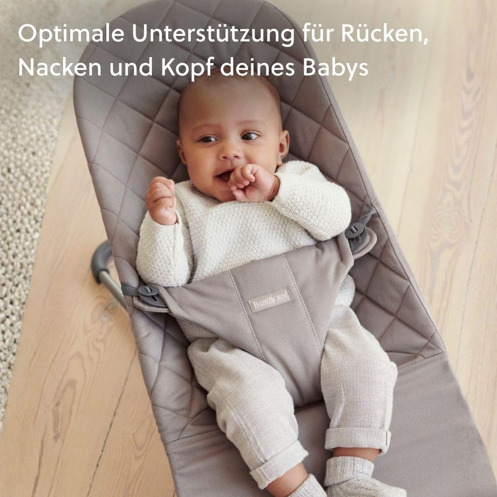 Babywippe Bliss ergonomisch 3,5–13 kg Sandgrau klassische Steppung natürliches Schaukeln 0–2 Jahre Stoff