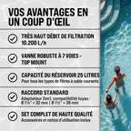 Pompe de filtration à sable piscine 10,2 m³/h auto-amorçante avec réservoir 25 L vanne 7 voies raccords 32 38 mm