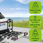 Porte-vélos d'attelage 11556 pour 4 vélos pliable avec fixation attelage prise 13 broches charge maximale 60 kg