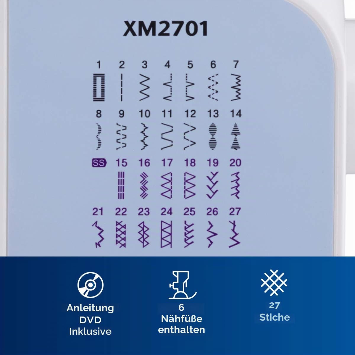 Nähmaschine mit 27 Nähprogrammen, Freiarm und automatischem Einfädler, inkl. Zubehör