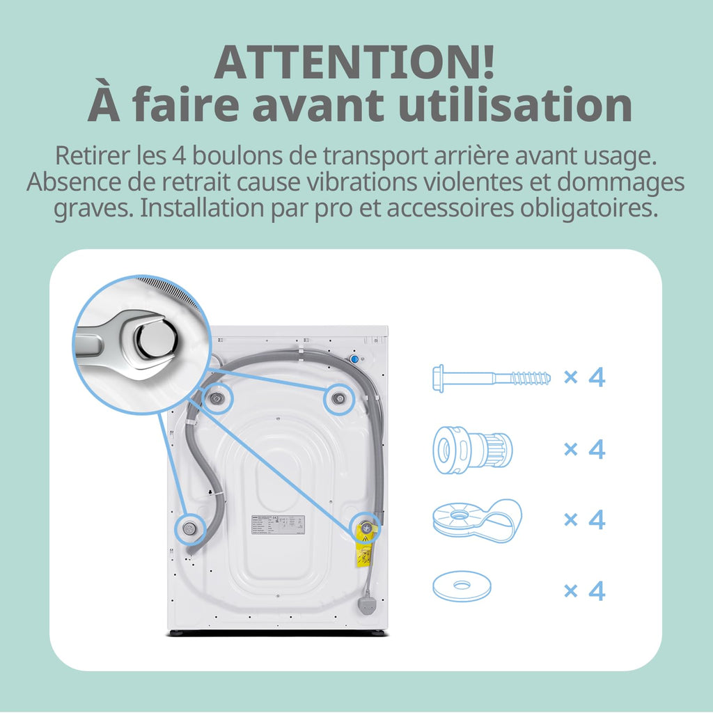 Lave-linge CFE12EW80/W-FR 8kg moteur BLDC 1400 tr/min classe énergétique A 15 programmes vapeur