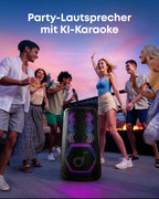 Partybox A31A3 200 W Bluetooth-Lautsprecher mit KI-Karaoke 12 Stunden Akkulaufzeit und 2 kabellosen Mikrofonen