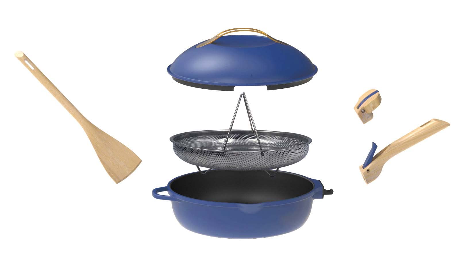 Poêle multifonction 8 en 1 FAB28 avec revêtement antiadhésif 28 cm poignées amovibles panier vapeur friture compatible induction