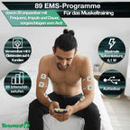 TENS-EMS-Massagegerät mit 4 Kanälen, 115 Programmen und 99 Intensitätsstufen, wiederaufladbar über USB