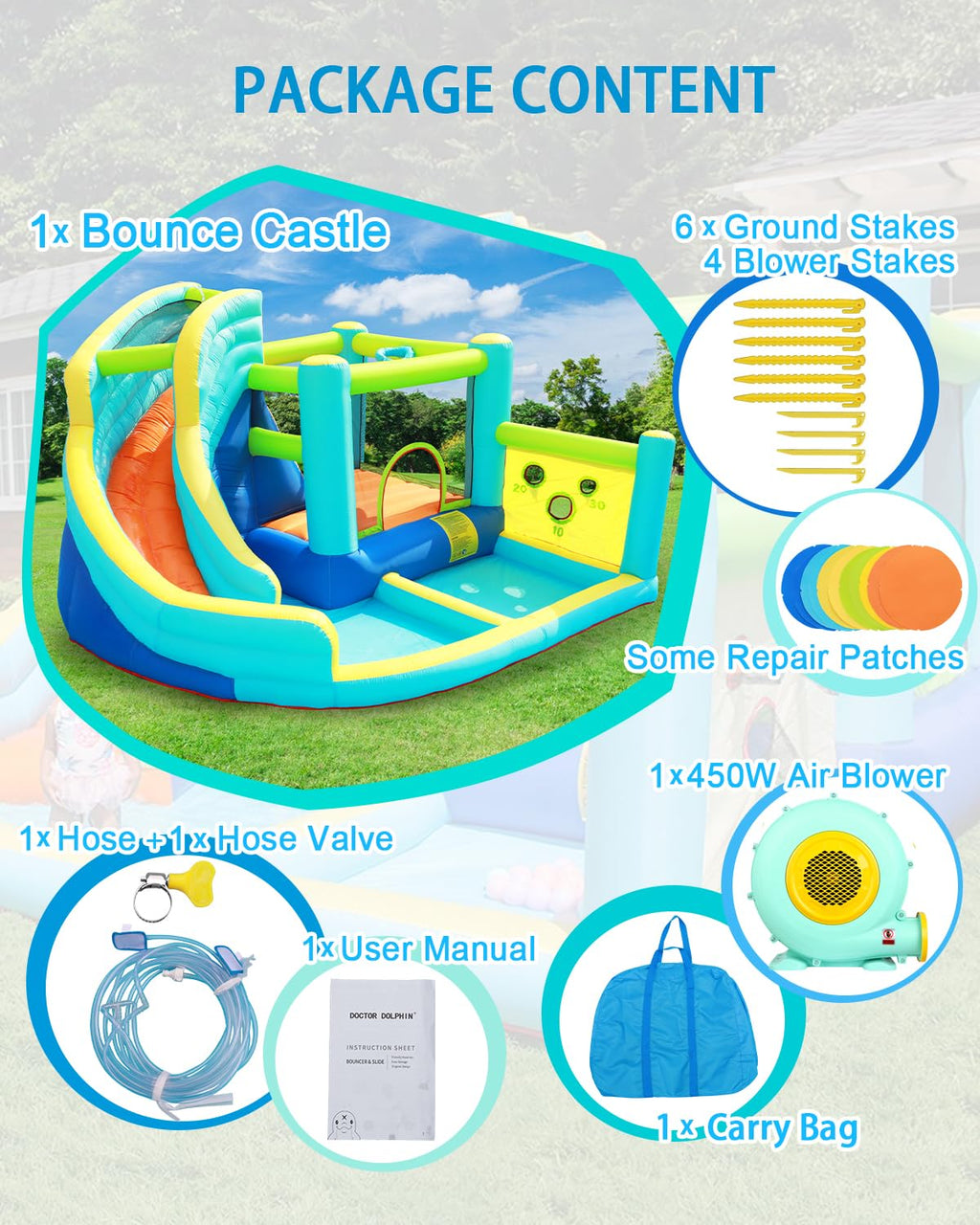 Château gonflable enfant parc aquatique avec toboggan trampoline piscine mur d'escalade panier de basket 340 x 360 x 218 cm