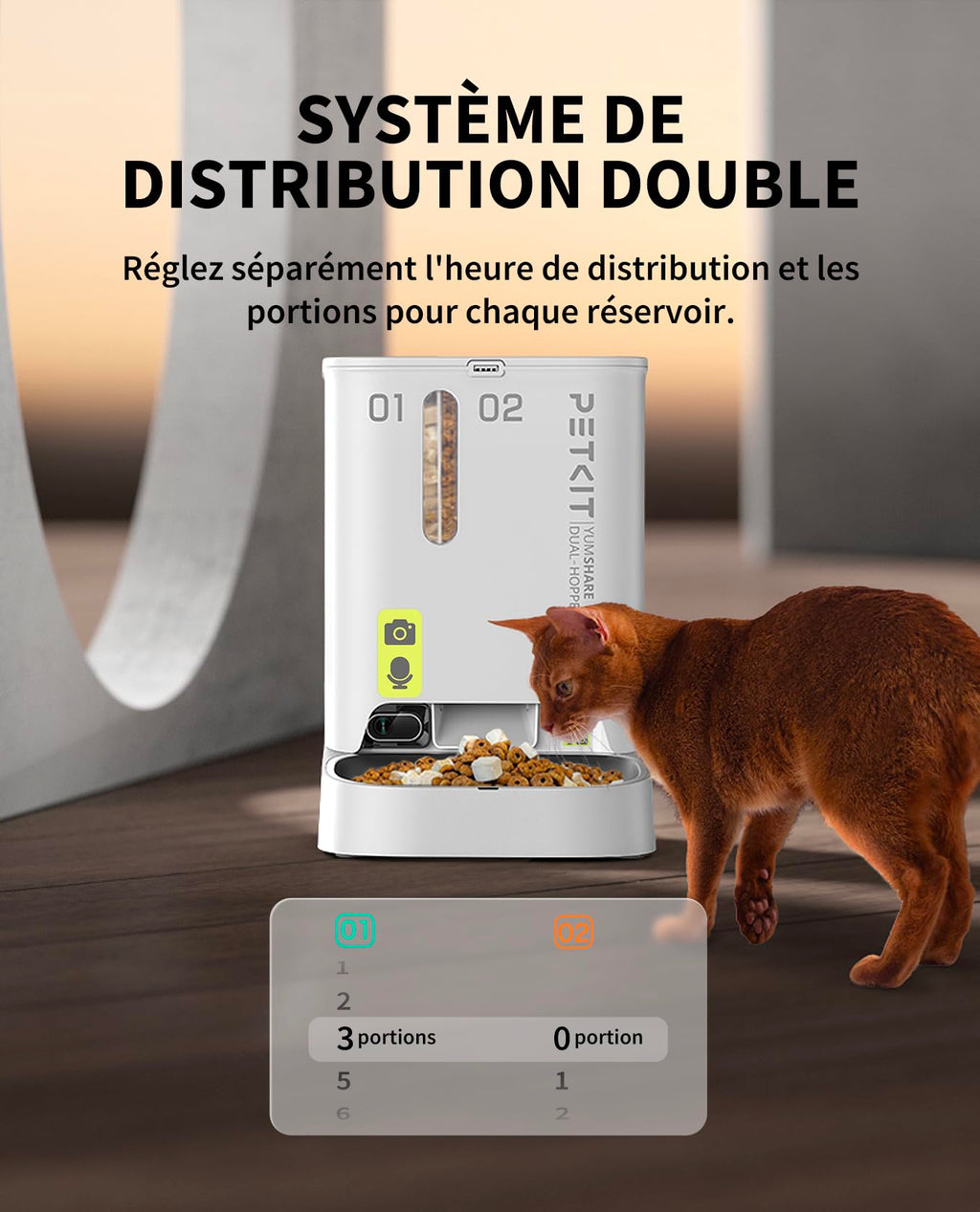 Distributeur automatique de croquettes pour chat avec caméra HD 1080P WiFi 2,4G double trémie 5L contrôle par application bol inox