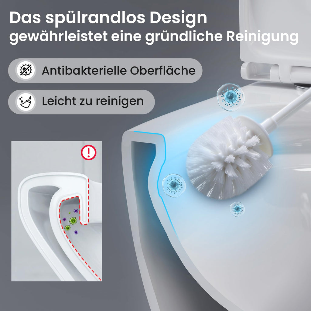 Spülrandloses Wand-WC CD-DT001, 48 cm Hänge-WC aus Keramik mit 360° Tornado-Spülung, Soft-Close UF-Sitz und 3–4,5 L Wasserverbrauch